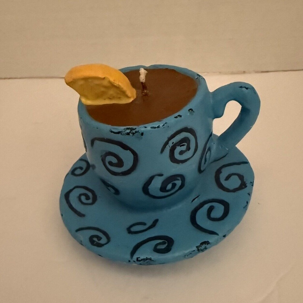 Candle In The‎ Shape Of A Blue Pok-a-Dot Coffee Cup And Saucer/Teacup And Saucer